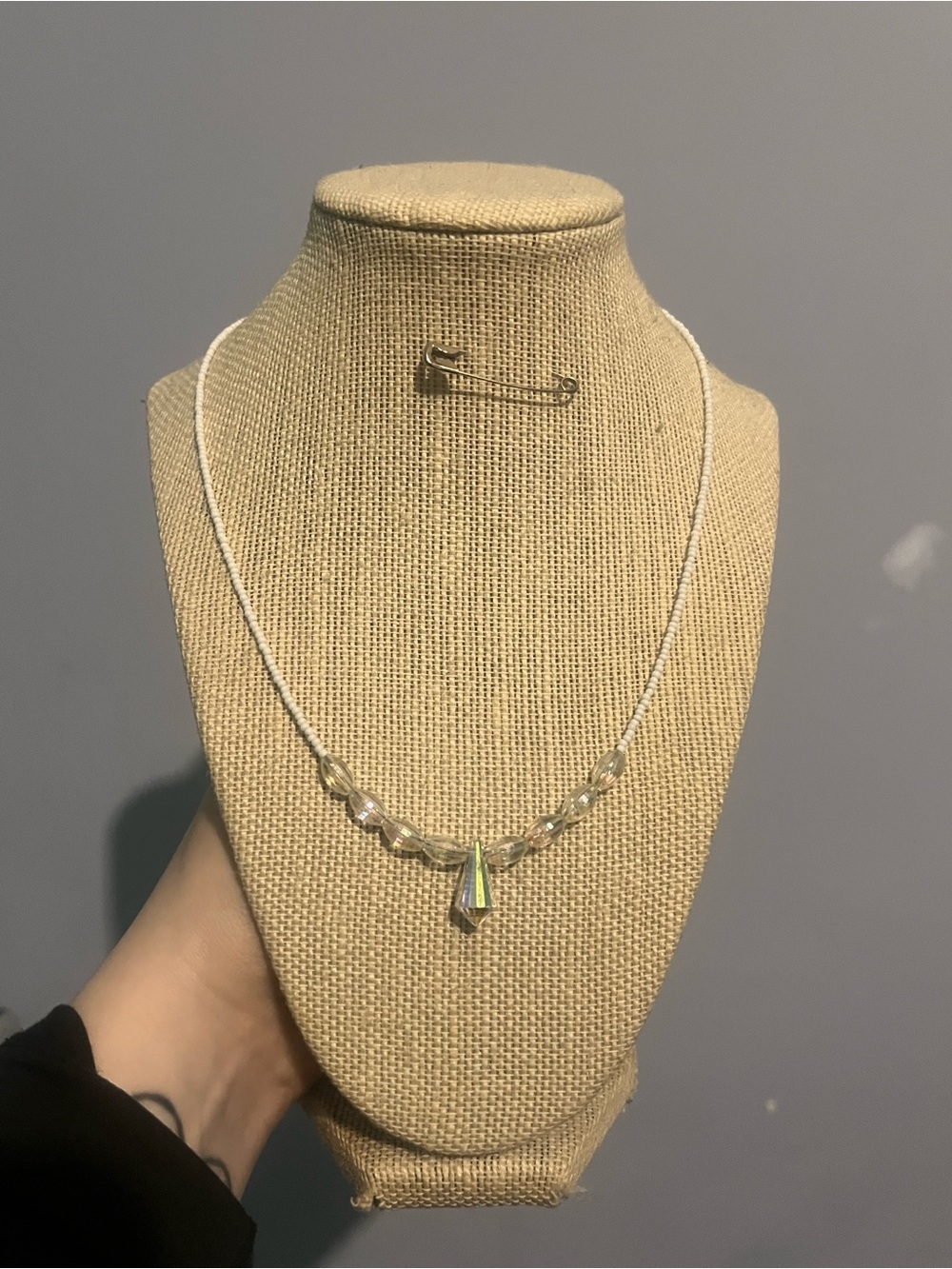 #194. Handmade Beaded Necklace with AB Crystal Accents